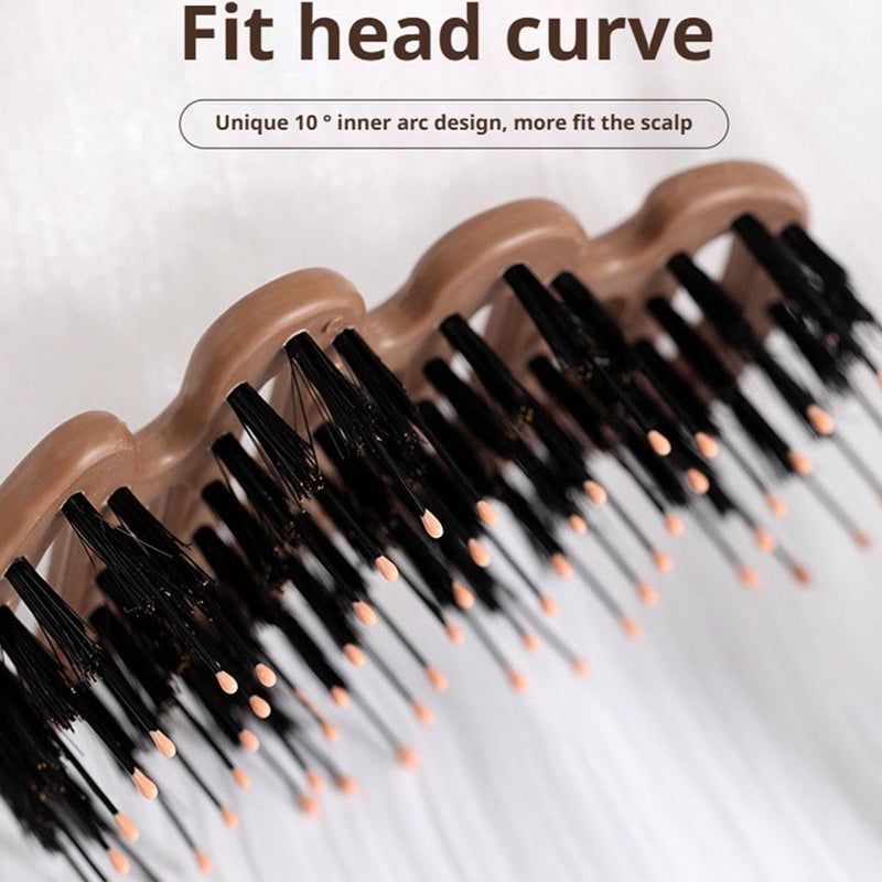 Boar Bristle Hair Brush – Rib-shaped Black Natural Bristle & Pine Cone & No-slip Handle, Minimizes Frizz And Flyaways Suitable Fine Straight Wavy Curly Coiled Thinning for Perm And Dye Hair - Image 4